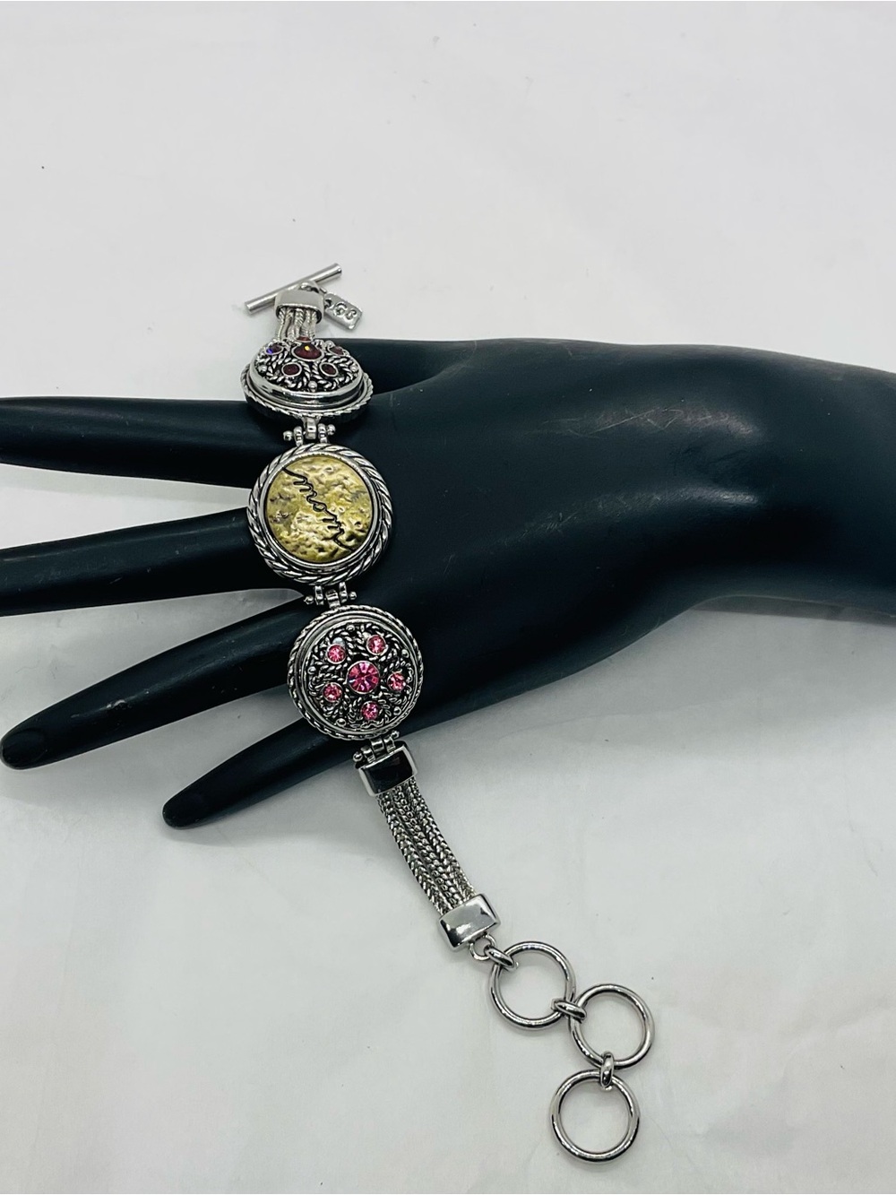 Ginger Snaps Silver Tone Women’s Bracelet-3 Detachable Charms, Sizable 9", 8",7"
